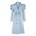 thumbnail image 4 of UYISJ Trench Coat for Women Fall Jackets Double Breasted Long Coat Long Puff Sleeve Classic Lapel Slim Fit Overcoat with Belt Sky Blue M, 4 of 7
