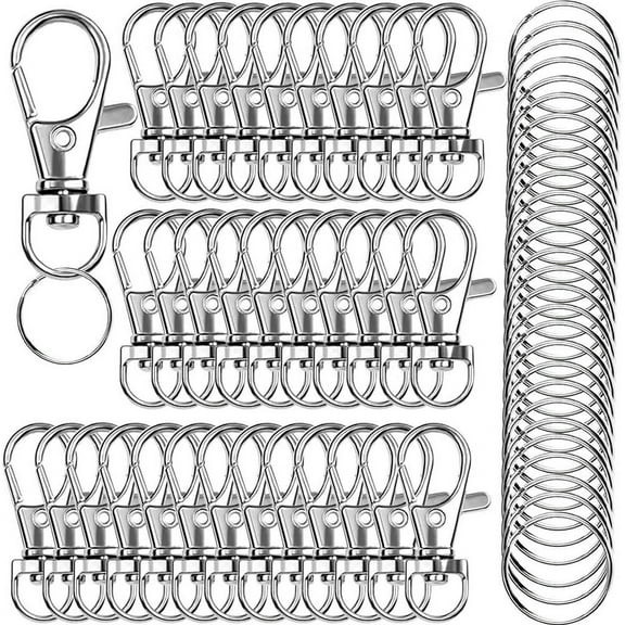 120PCS Premium Swivel Lanyard Snap Hook with Key Rings, Metal Hooks Keychain Hooks for Lanyard Key Rings Crafting(Silver)