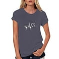 thumbnail image 3 of XEGLSBU T Shirts for Women V Neck Casual Solid Color With Electrocardiogram Print Round Neck Short Sleeve Lover's Clothes Girl Grey Size XL, 3 of 9