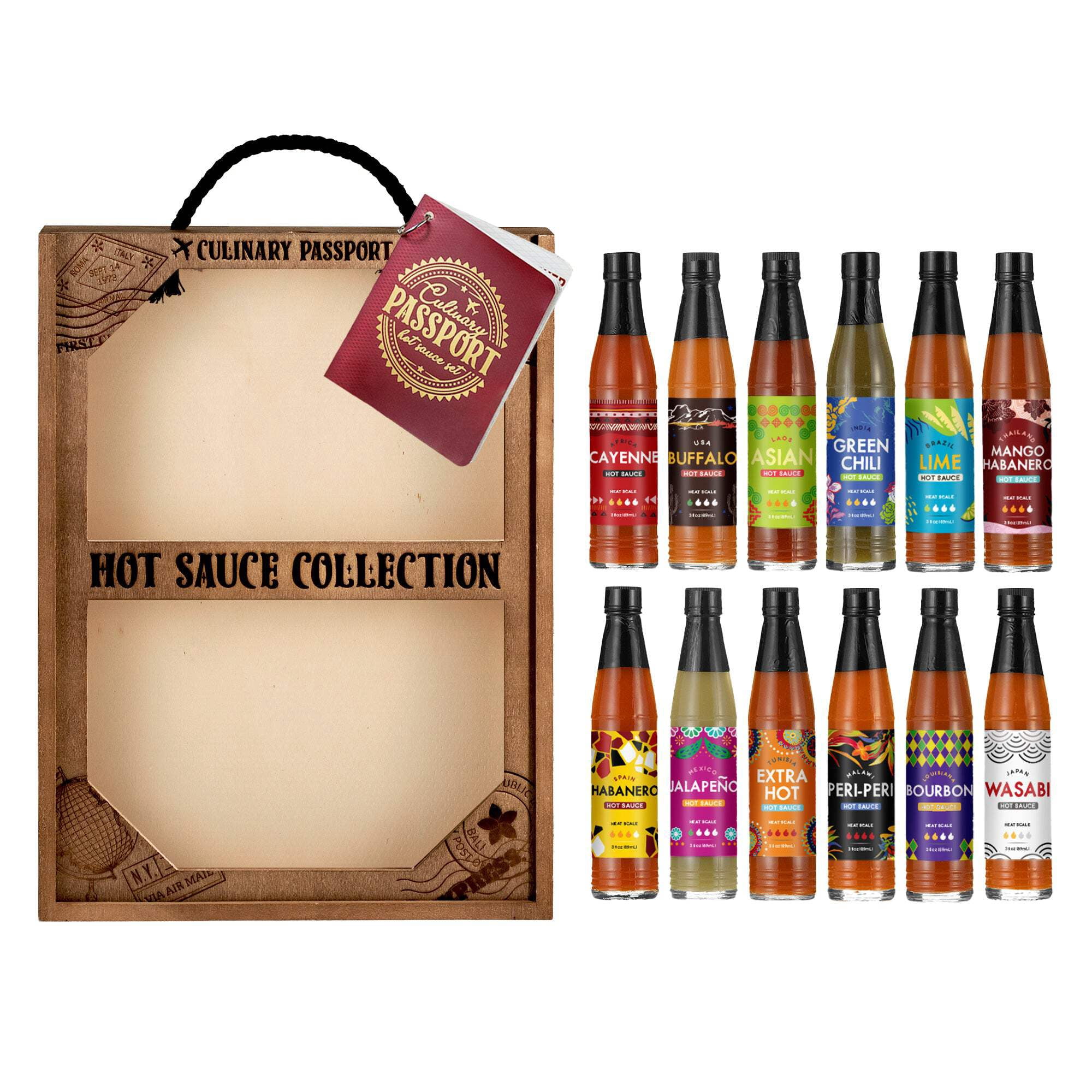 Culinary Passport Ultimate 12 Bottle Hot Sauces of the World Gift Crate Set