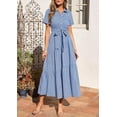 thumbnail image 4 of PRETTYGARDEN Women's Summer Maxi Button Up Shirt Dress Short Sleeve Striped A Line Long Flowy Elegant Spring Dresses, 4 of 10