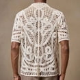 thumbnail image 6 of Tqyyweavej Men's Knit Shirts Crochet Striped Summer Short Sleeve Sweater Botton Down Lapel Collar Color Block Tops Size M to 3XL, 6 of 8