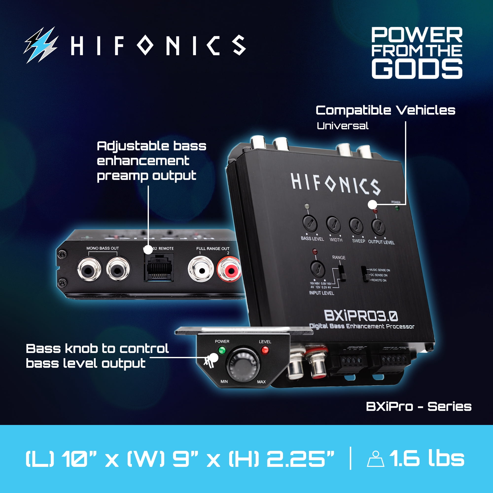 Hifonics BXiPro3.0 Processor (Black) - Digital Bass Enhancement Processor, Dash Mount Remote Control Included, Compact Design