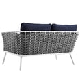 thumbnail image 3 of Contemporary Modern Urban Designer Outdoor Patio Balcony Garden Furniture Lounge Loveseat Sofa, Aluminum Fabric, Navy Blue White, 3 of 5
