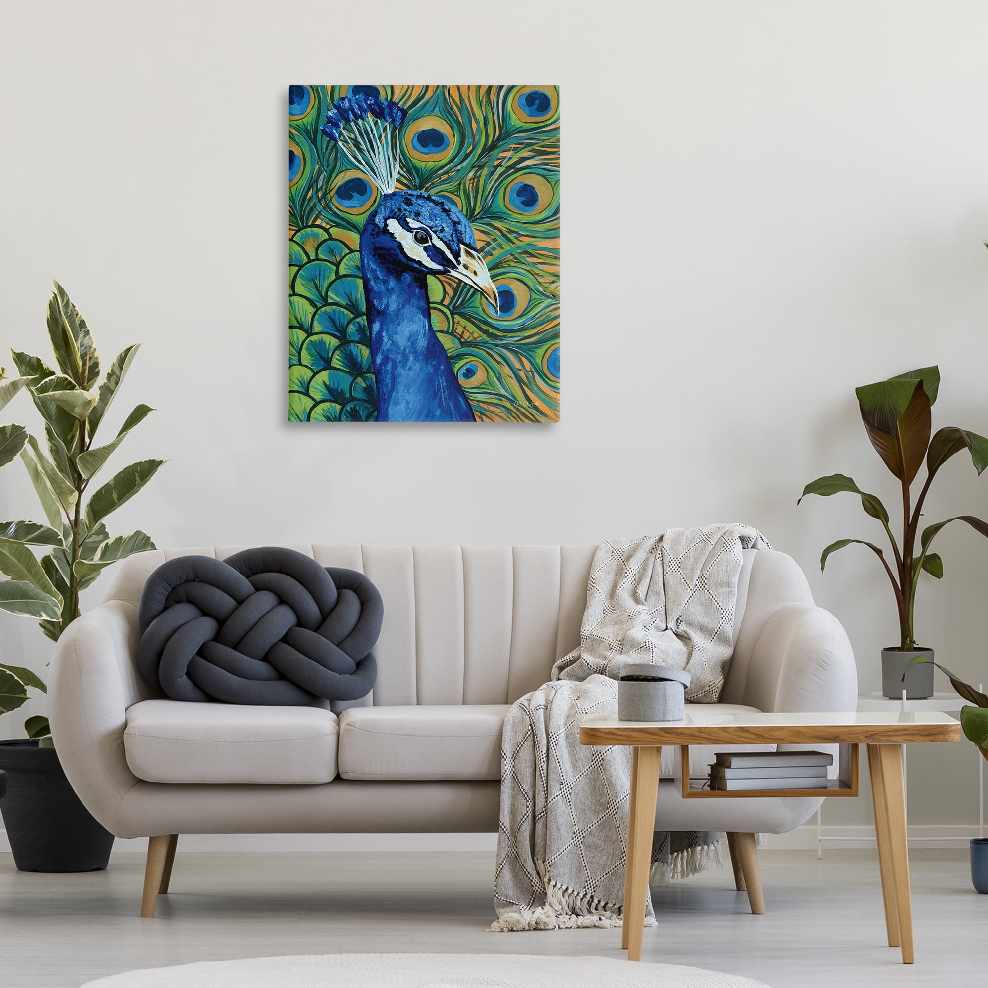 Stupell Industries Bold Peacock Feathers Pattern Animals & Insects Painting Gallery Wrapped Canvas Art Print Wall Art, 30 x 40