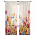 thumbnail image 7 of Sheer Curtains 63 inches Long, Red Pink and Yellow Poppy Oil Painting Floral Retro Linen Light Filtering Sheer Window Curtains Rod Pocket Voile Drapes for Bedroom Living Room, 52"W x 63"L 2 Panels, 7 of 7
