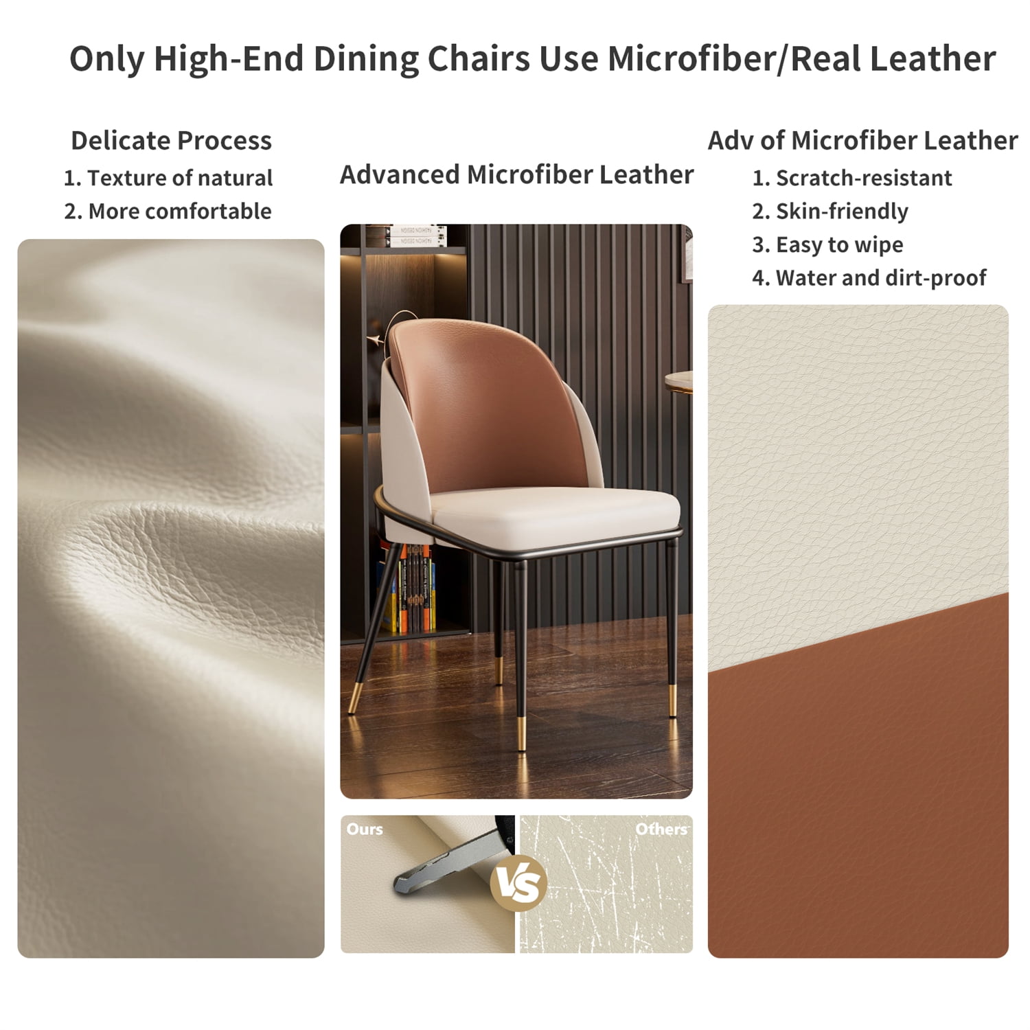 Wisfor Set of 2 Wider Dining Chairs Soft Sponge Filling PU Leathered Kitchen Chairs, Colour Reddish Brown & Beige