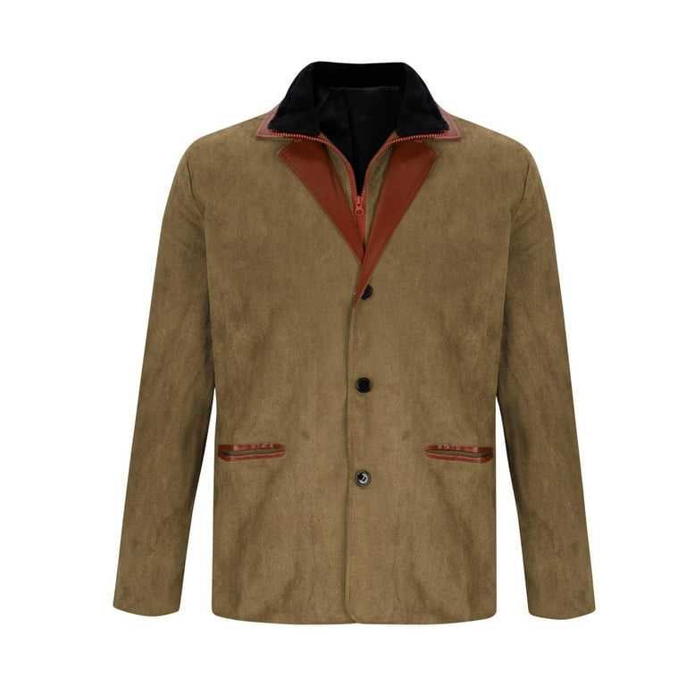 Xysaqa Men's Vintage Stand Collar Wool Coats Casual Patchwork