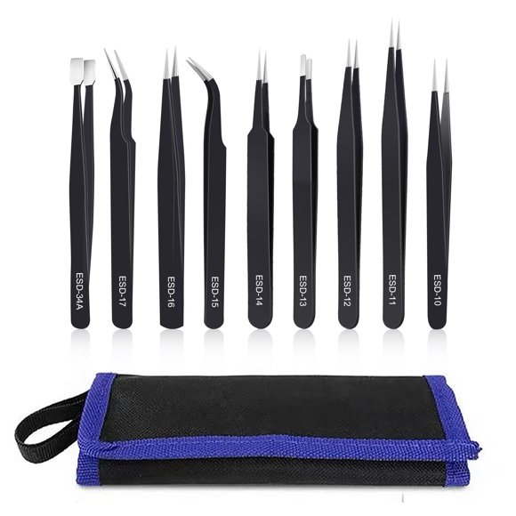 Juego de pinzas de precisión Kaverme 9 piezas de acero inoxidable