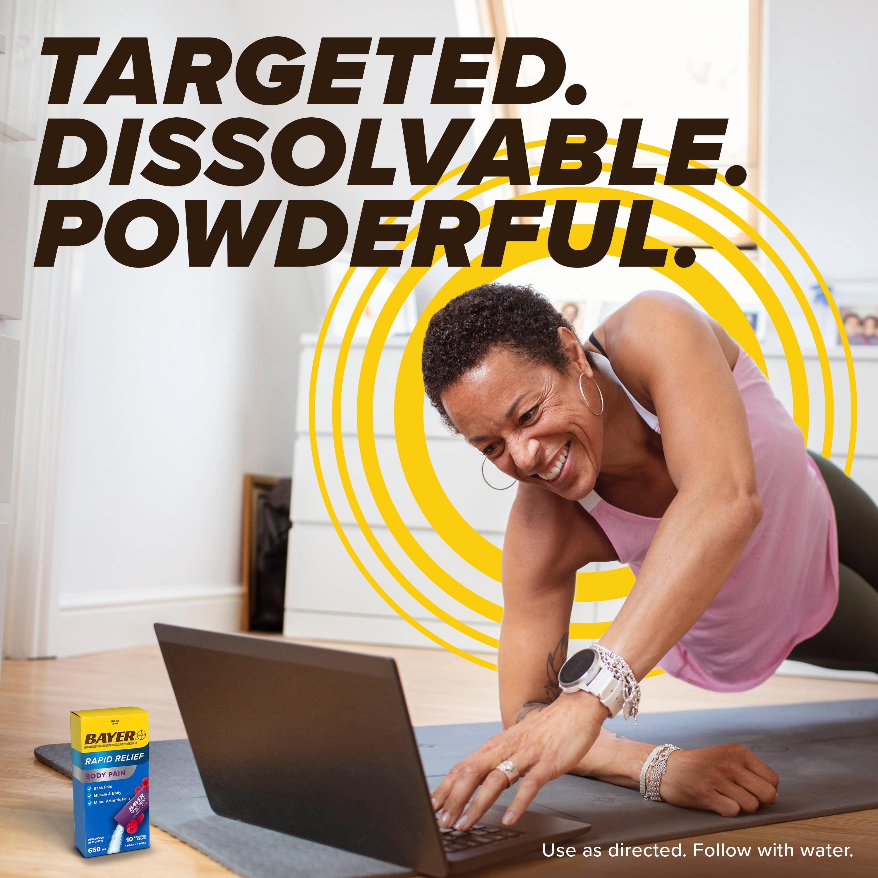Bayer® Rapid Relief Body Pain Powder Packs with Aspirin & Caffeine, Raspberry Flavor, 10 Count