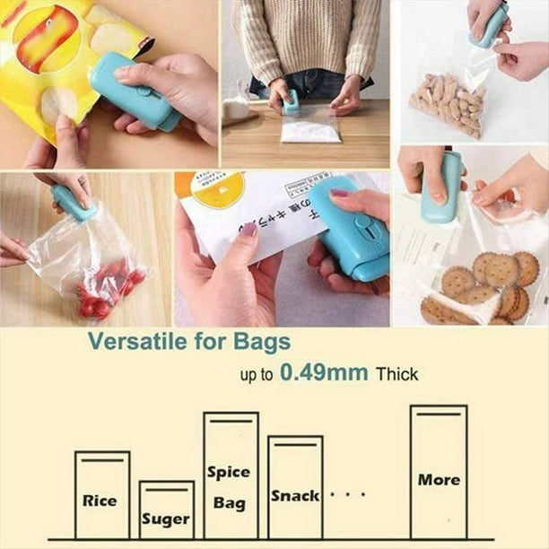 2 Piezas Mini Sellador de Bolsas 2 en 1 Sellador de Bolsas de Mano Sellador Térmico y Cortador Portátil para Bocadillos Bolsa de Plástico Almacenamiento de Alimentos