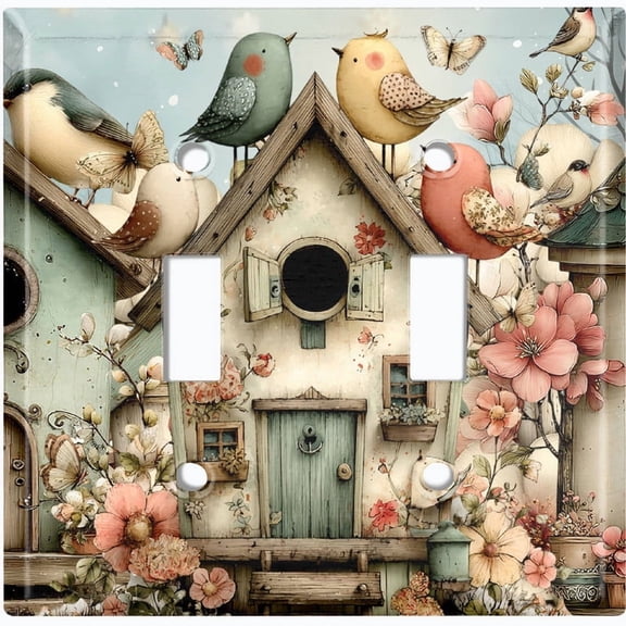 Metal Light Switch Wall Plate Outlet Cover (Printed Image of Bird House - Double Toggle)