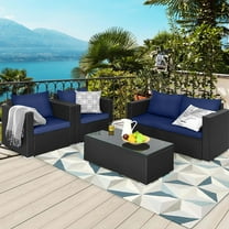 Costway 8 PCS Patio Rattan Furniture Set Cushioned Sofa Chair Coffee Table Blue