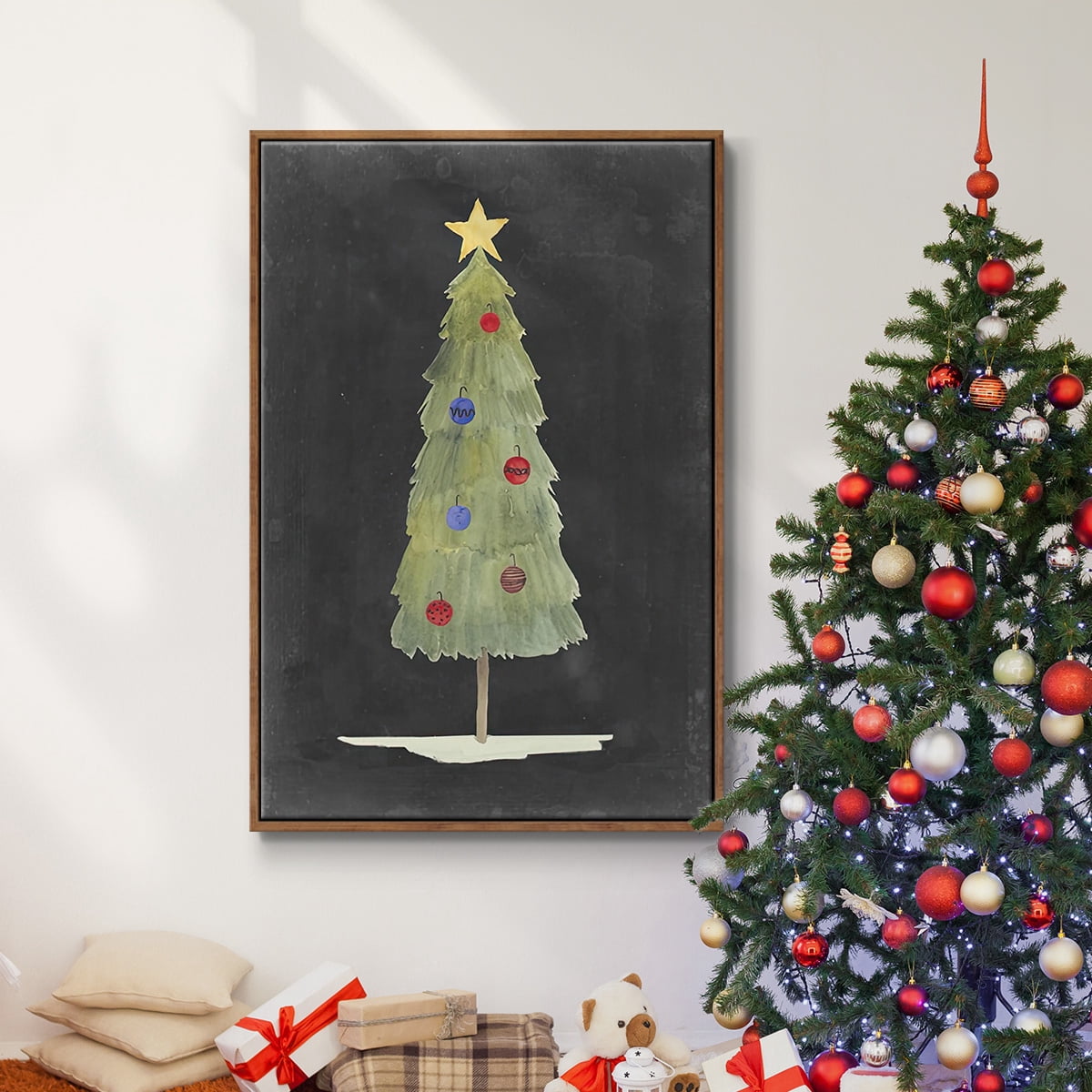 Christmas Glow II - Framed Gallery Wrapped Holiday Canvas - 25 x 37 - Rosewood Frame