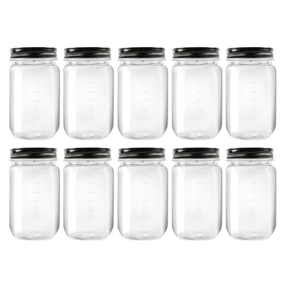 Frascos de plástico novelinks transparentes de 500 ml con tapas negras, paquete de 10