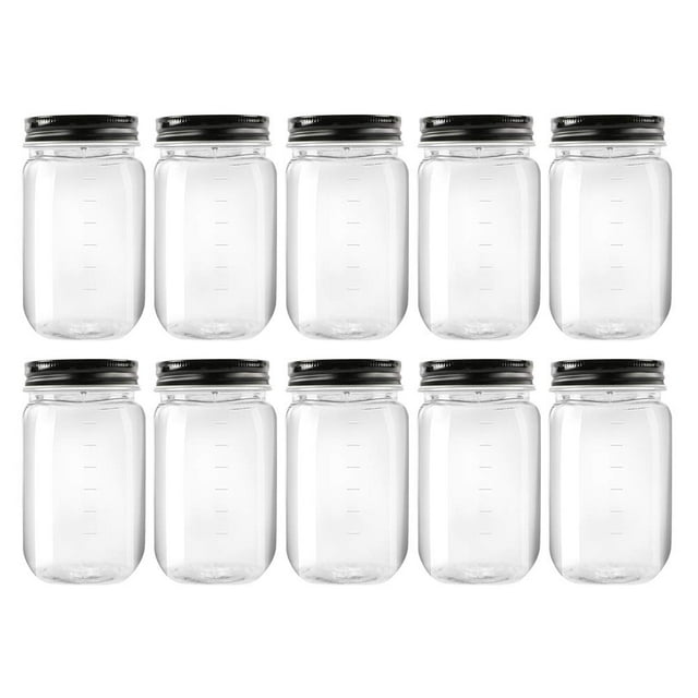 Frascos de plástico novelinks transparentes de 500 ml con tapas negras, paquete de 10