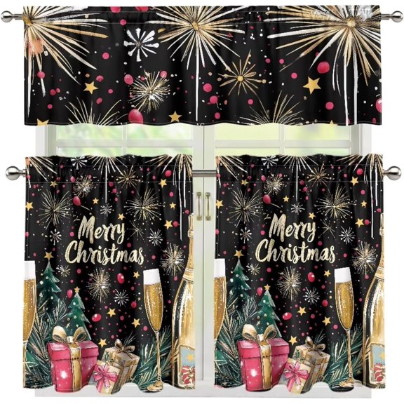 Merry Christmas Valance Curtains Set for Windows, Kitchen Valances Window Treatments for Kitchen Bathroom Bedroom Home Decor Curtain, Window Kitchen Curtain Tier and Valance 36 Inch Length