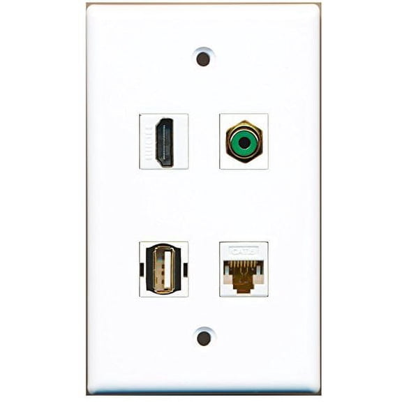 RiteAV - 1 Port HDMI 1 Port RCA Green 1 Port USB A-A 1 Port Cat6 Ethernet White Wall Plate