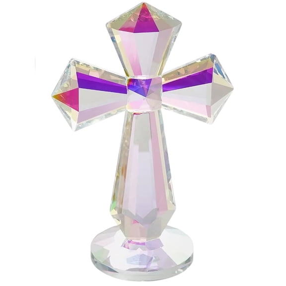 1PC Traditional Crystal Standing Cross Crystal Cross Religious Cross Statue Glass Wall Cross Figurine Decorations Cross Figurine Tabletop Ornament