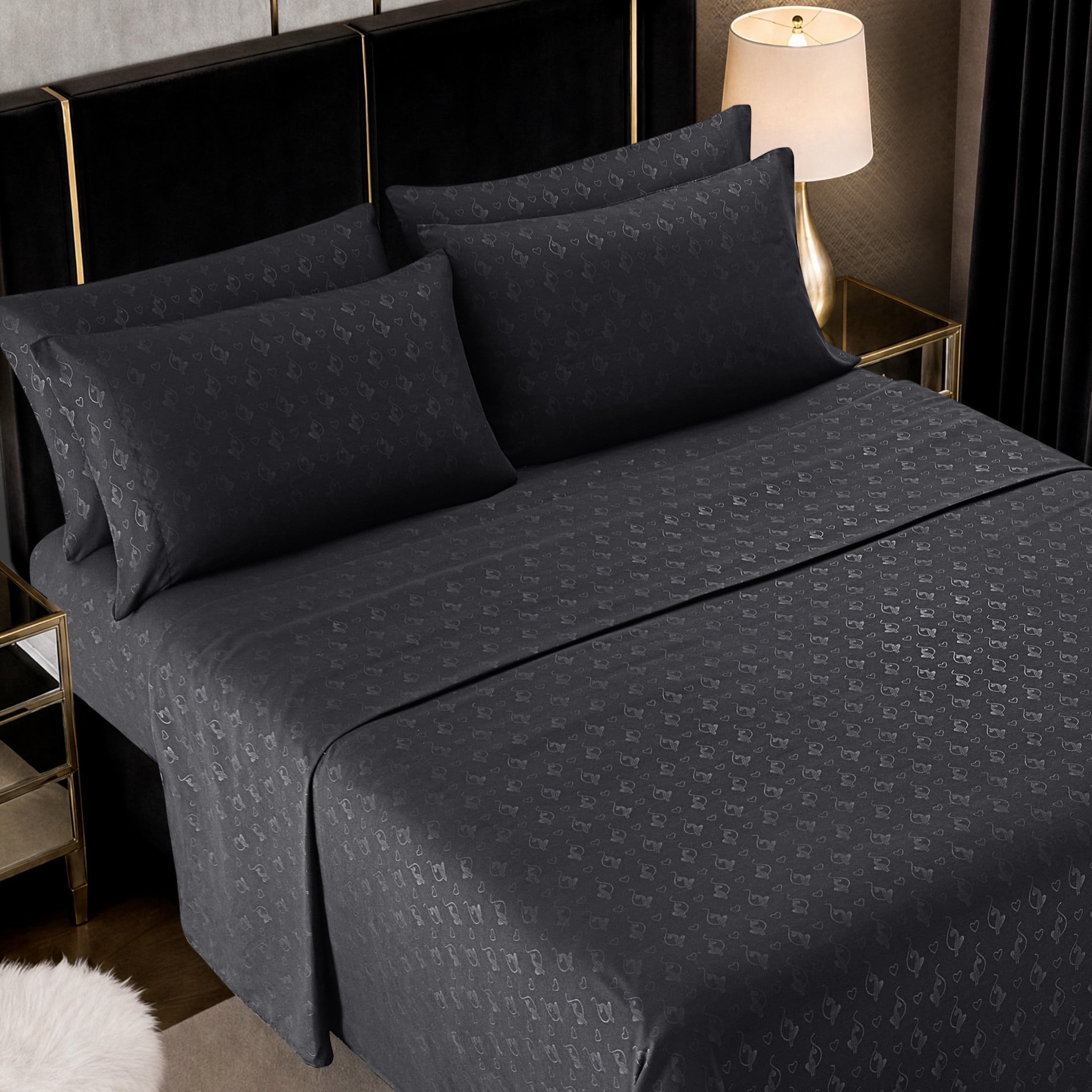 Baby Phat Embossed Microfiber Sheet Sets With Extra Pillowcases, 4-Piece Twin, Black