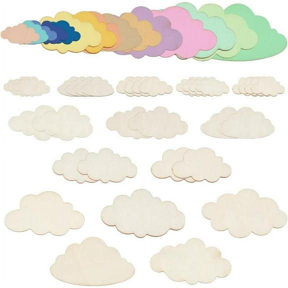 35Pcs Mixed Sizes Cloud Shape Wooden Pieces Unfinished Wood Slices Unfinished Cloud Wood Cut Out Unfinished Blank Slice Unfinished Wood Ornaments for Painting Drawing DIY Project Crafts
