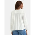 thumbnail image 3 of Time and Tru Women's Lace Inset Blouse with Long Sleeves, Sizes XS-XXXL, 3 of 5