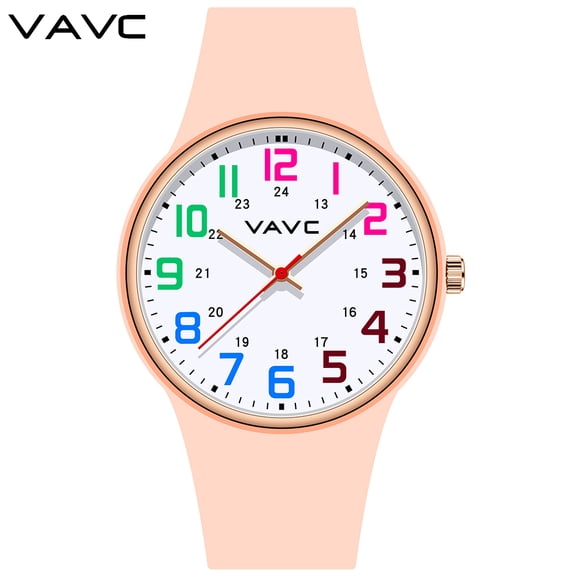 VAVC Nurse Watch with 24hr Big Dial 40mm Rose Gold Pleated Silicone Strap Watches for Women Medical