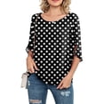 thumbnail image 2 of Qarigey Camisa de mujer Estampado de media manga Top Camisa de mujer Estampado de medio cuello Blusa informal Prendas para la parte del cuerpo puntos blancos negros XL, 2 of 4