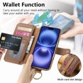 thumbnail image 6 of ELEHOLD Case for iPhone 15, RFID Blocking Zipper Leather Wallet Stand Case with Card Slot & Wrist Strap & Ring Holder,Brown, 6 of 10
