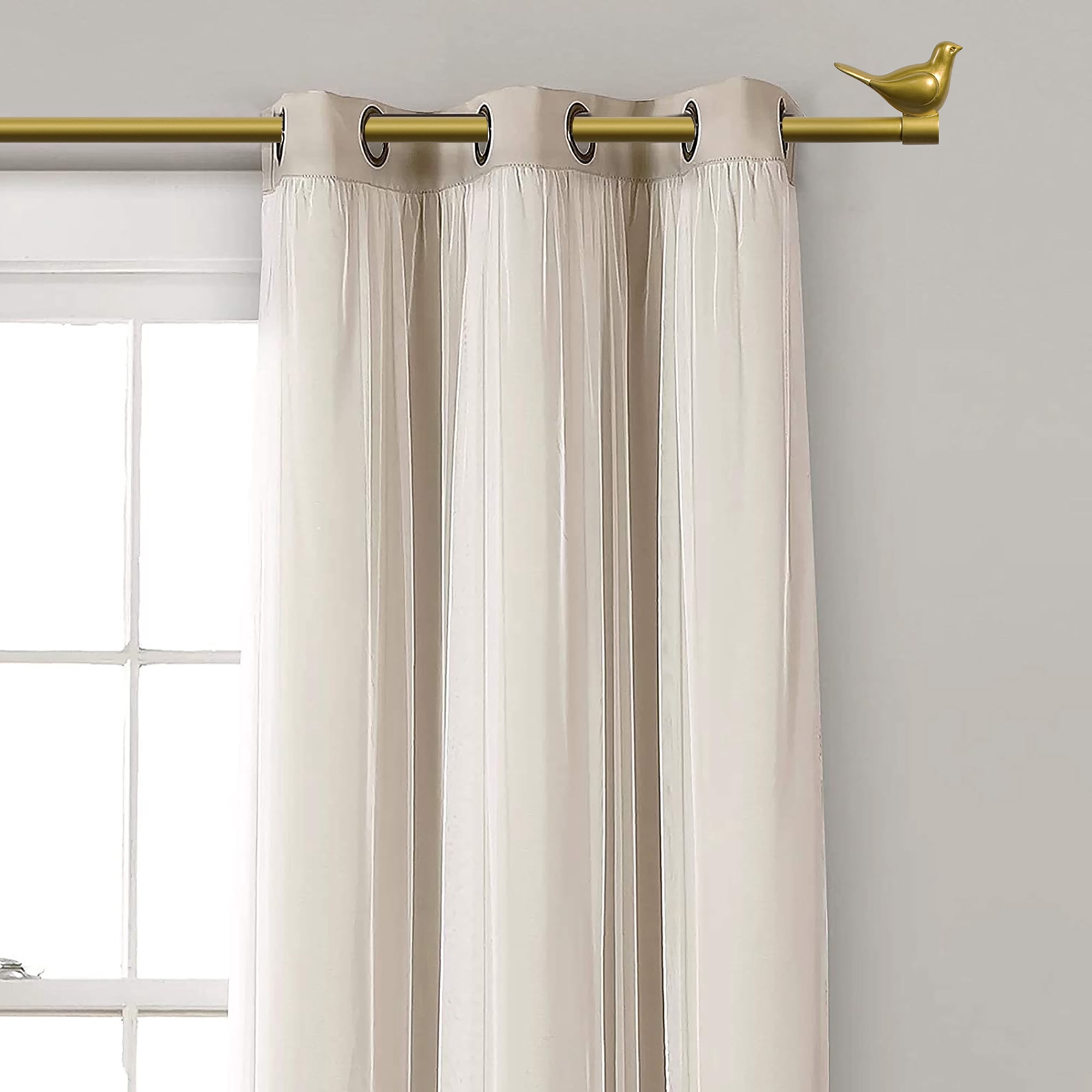 MERIVILLE 3/4" Diameter Farmhouse Single Window Treatment Curtain Rod, Bird Finials 28"-48", Gold