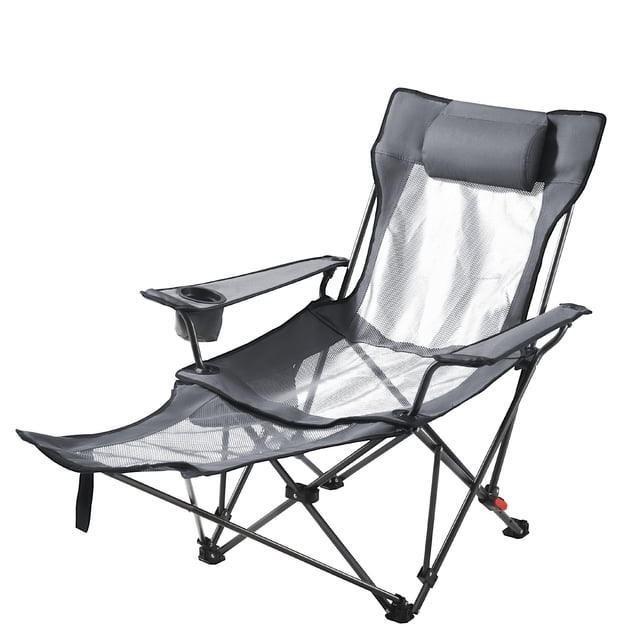 KFFKFF Chaise de Camping Inclinable, 4 Positions Réglables, Chaise Longue Pliante Portable pour Adultes, Chaise de Plage en Maille, Gris