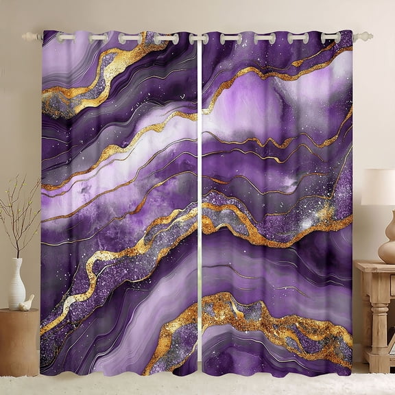 Feelyou Chic Glitter Marble Black Out Curtains, Abstract Ombre Plum Curtains Pack of 2 (42x63 Each), Fashion Marbling Theme Bedroom Curtains, Blackout Curtains Room Decor
