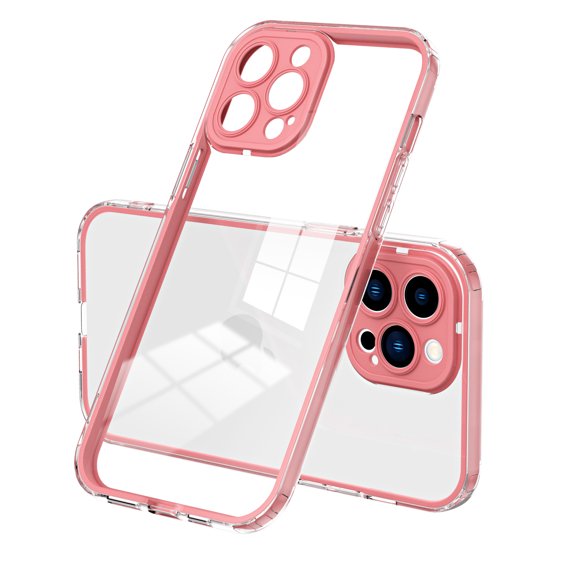 SaniMore for iPhone 14 Pro Max Case Ultra Slim Transparent [Never-Yellowing], Rugged PC & TPU Bumpers Cover Built-in Detachable Lens Protector Anti-Fall Shockproof Protective Shell, Pink