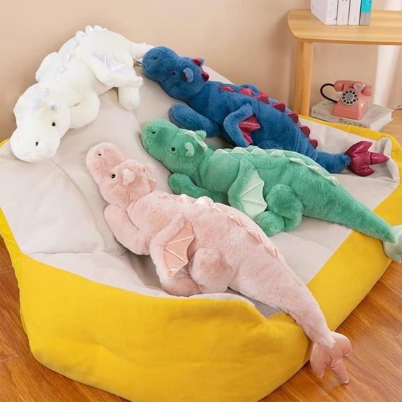 Fuzzy Dinosaur Plush Pillow, Soft Stuffed Animal Toy, Stretch Fabric Cuddly Dinosaur Plushie, Cushion for Home Decor, Nap, Waist Support & Holiday Gift for Family and Friends