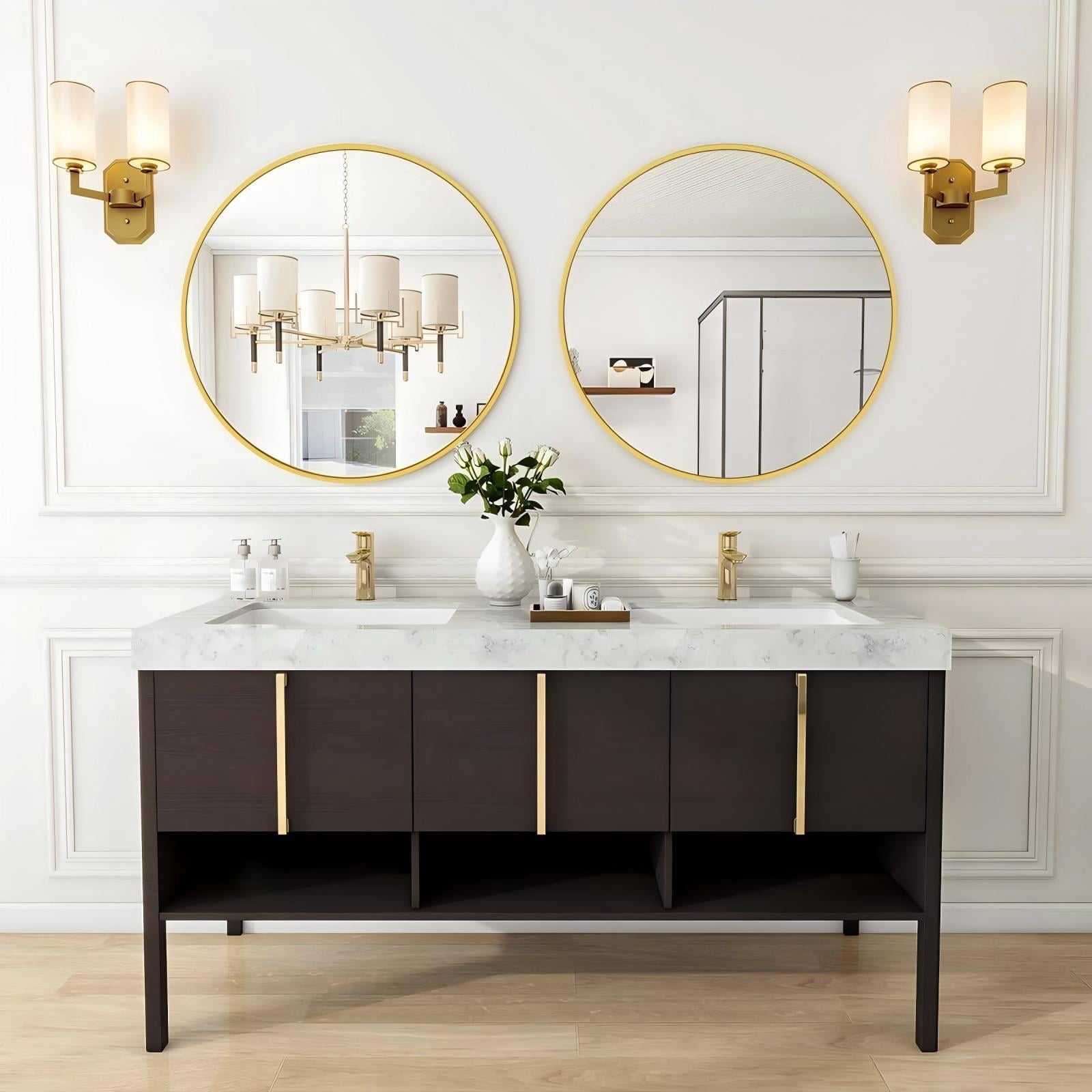 Anyrose 24"x24" Round Mirror Wall Mirror Bathroom Mirror Hanging,Gold