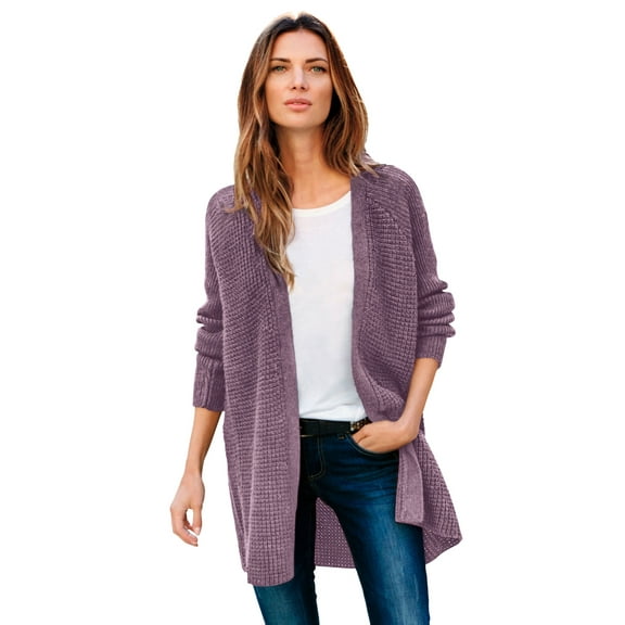 Ellos Women's Plus Size Open Front Waffle Cardigan Oversized Long Lightweight Sweater