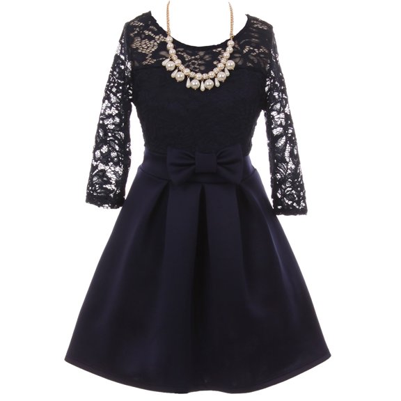 Little Girl Floral Lace Top Bow Flower Holiday Party Flower Girl Dress USA Navy 6 JKS 2104 BNY Corner