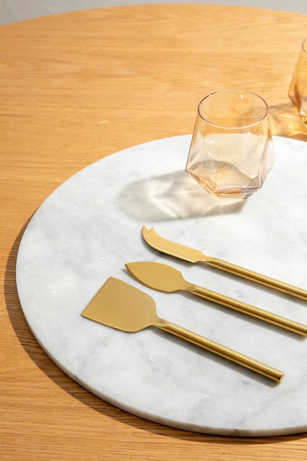 Long Handle Gold Cheese Knife Set of 3 Beautiful Appetizers n Charcuterie Utensils Pronged n Flat & Parmesan Knives