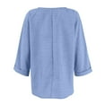 thumbnail image 5 of Inglocry Women's Linen Button Down T Shirts 3/4 Sleeve V Neck Tops Casual Summer Ladies Tees Roll Up Cotton Linen Shirt Blue 2XL, 5 of 6
