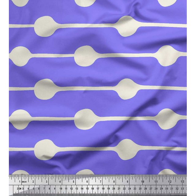 Soimoi Purple polyester Crepe Fabric Dot & Stripe Print Sewing Fabric Yard 52 Inch Wide