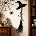 thumbnail image 4 of Gothic Witch Broomstick & Black Hat Metal Wall Decor - 2D Indoor Iron Witch Accessory, 3 Size Options, for Witches & Fantasy Lovers, 4 of 5