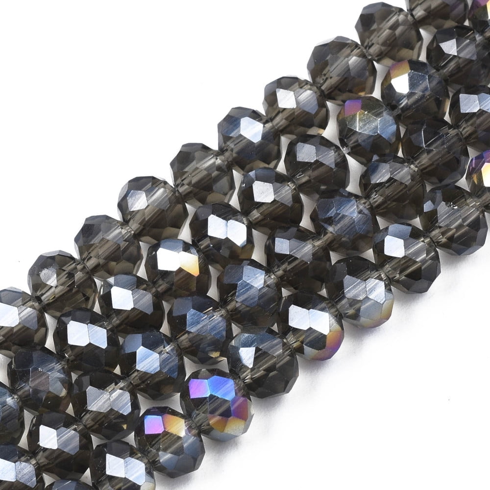 Electroplate Glass Beads Strands AB Color Plated Faceted Rondelle Gray 10x8mm Hole: 1mm about 63~65pcs/strand 49~50cm