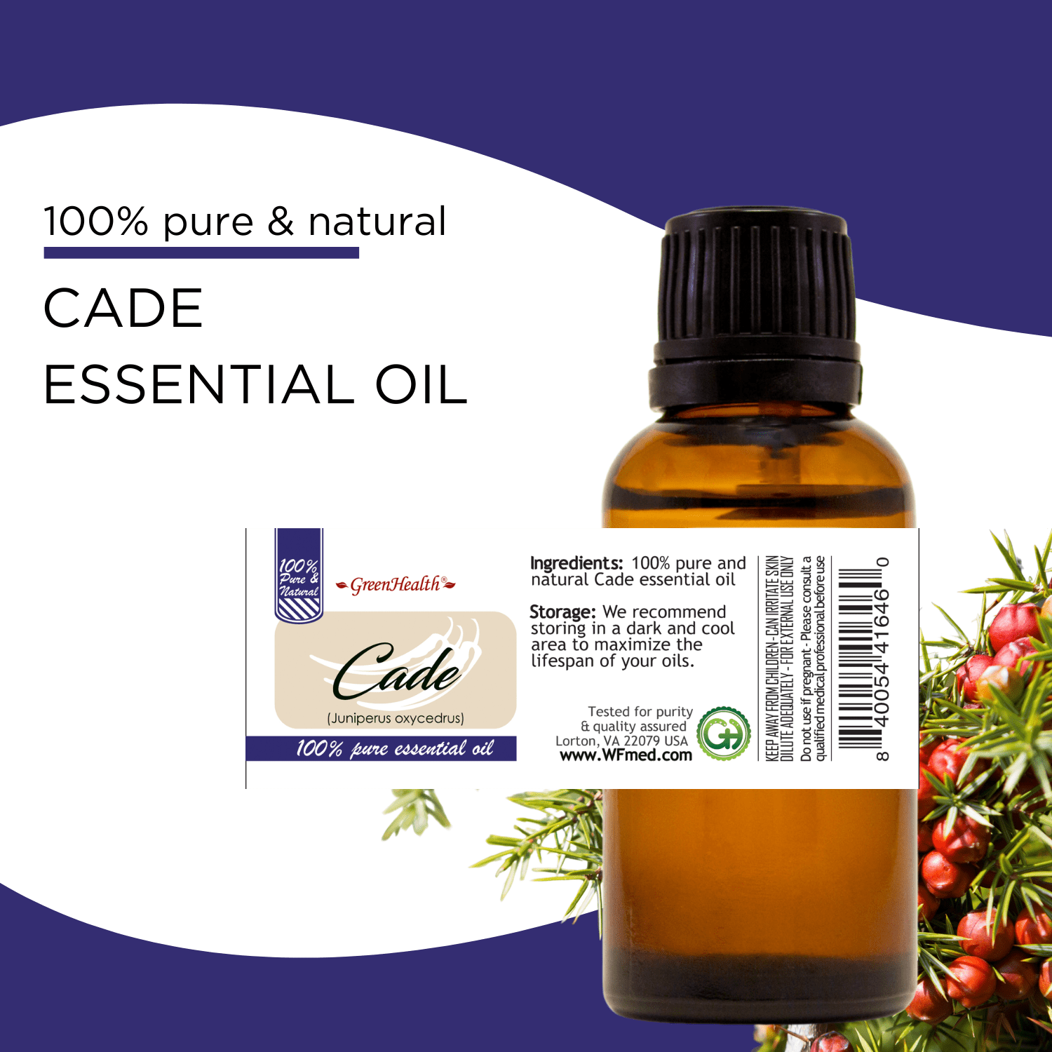 Cade Essential Oil - 4 fl oz - Amber Glass Bottle w/ Cap - GreenHealth