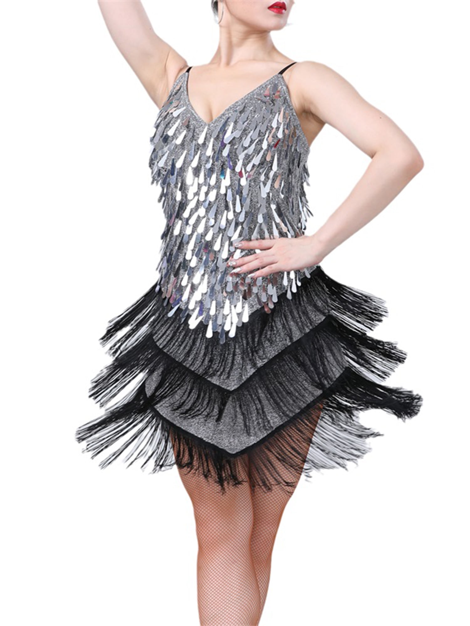Hot Sale Party fashion Latin CHACHA Dance Dress with Sequins & Fringes  Costumes 