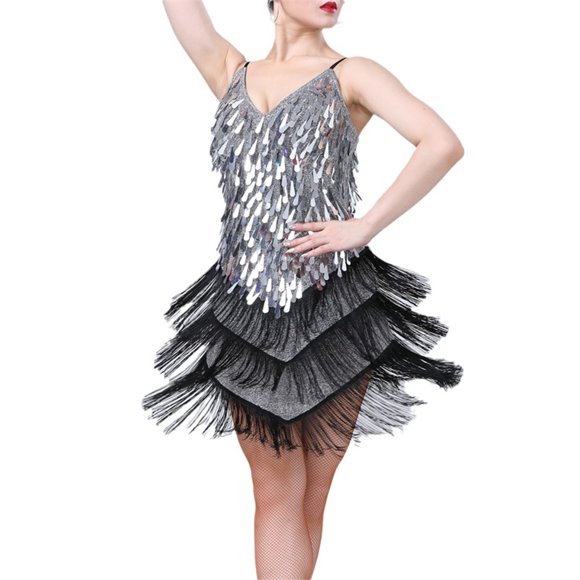 Inhzoy Vestido De Baile Latino Lentejuelas Para Mujer Vestido Flecos De  Danza Tango Rumba Baile De Salón Traje De Samba Cha Cha Disfraz Fiesta |  