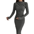 thumbnail image 3 of Vestido Ajustado de Otoño para Mujer, de Larga, con Cuello Redondo Fruncido y Corte Entallado, Vestido de Cóctel para Fiesta Gris Oscuro L, 3 of 9