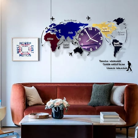 LEORX 1 Set Round Wall Clock World Map Acrylic Wall Decoration Homeowners Modern Decor