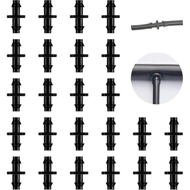 Auspicious-100 piezas conectores de riego por goteo, conectores de riego por goteo de púas se adapta a tubos de 1/4 pulgadas, juntas rectas de riego Feliz Sencillez