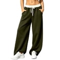 thumbnail image 2 of Nfurl Women's Baggy Sweatpants Wide Leg Pants for Women Sweatpants Pockets Elastic Waist Drawstring Casual Comfy Fleece Lined Sweat Pants Fall Winter Army Green,S, 2 of 7
