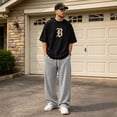 thumbnail image 5 of Mens Sweatpants Baggy Loose Fit Raw Hem Pants Casual Drawstring Pants Y2K Wide Leg Stretchy Pants with Pockets, 5 of 8